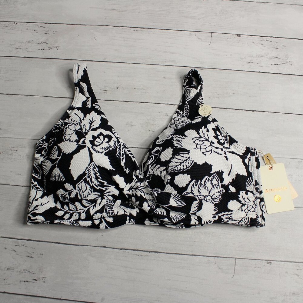 Artesands Women's Swimwear Bikini Top Size 12 Black White Floral Full Figure